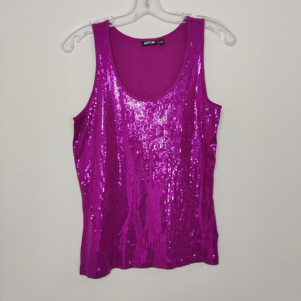 Apt. 9 Magenta Sequin Tank Top Sleeveless Party Top – Size L